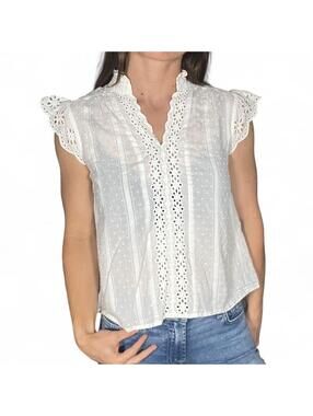 E & M White Ruffle and Blouse with Lace and Dot Details